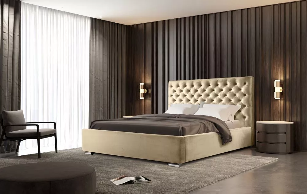 Gulta Chester Standard ar stelāžu Guļamvietas platums: 180 cm, Guļamvietas garums: 200 cm, stelāžas tips: koka, · Bēšs ·
