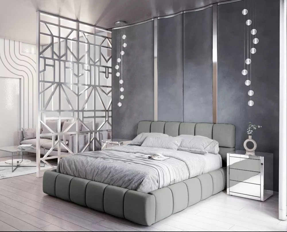 Gulta Boston Standard ar stelāžu Guļamvietas platums: 180 cm, Guļamvietas garums: 200 cm, stelāžas tips: koka, · Pelēks 
