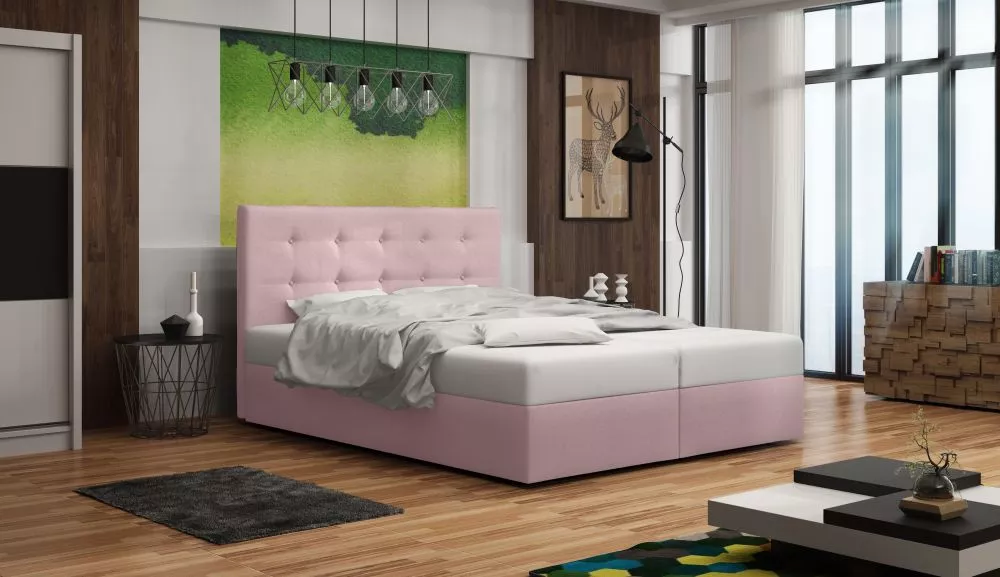 Gulta Duo 1 Boxspring Standard Guļamvietas platums: 160 cm, Guļamvietas garums: 200 cm, · Rozā · 165 × 208 × 106 cm