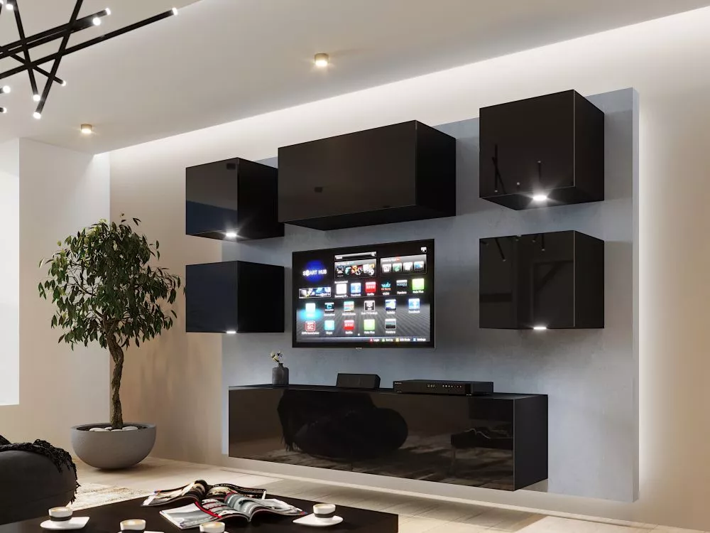 Sekcija Box 64 ar LED · Melna · 38 cm