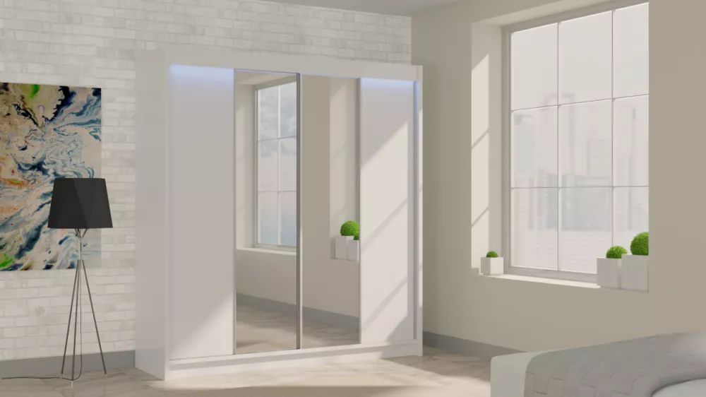 Skapis Luzon ar LED · Balts · 200 × 61 × 216 cm
