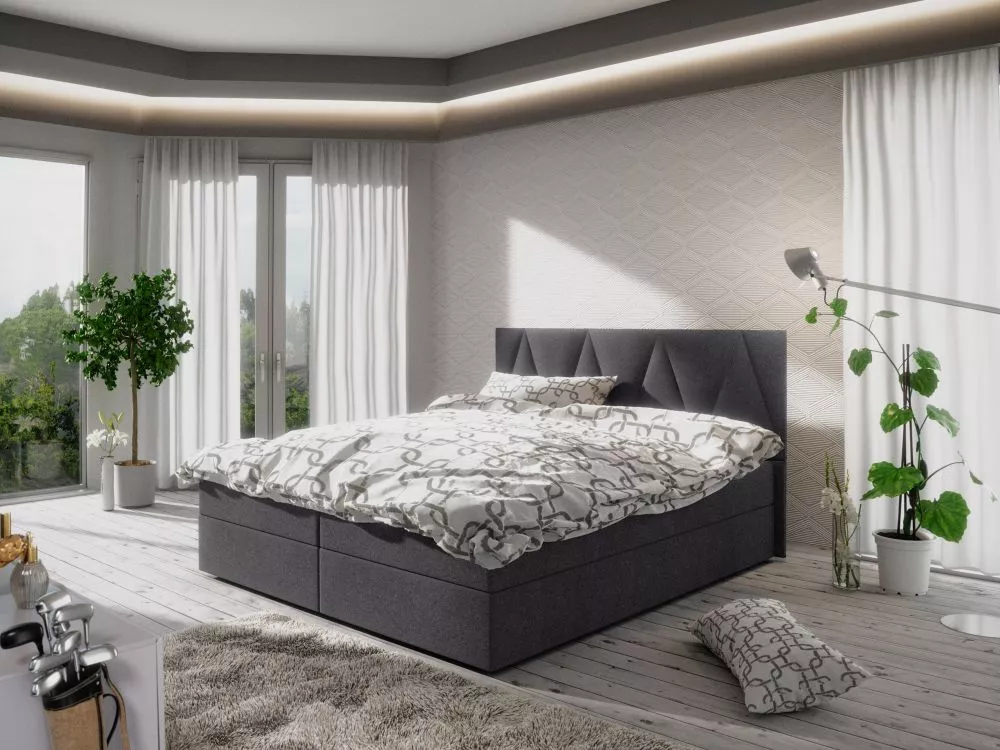 Gulta Fado 3 Boxspring Standard Guļamvietas platums: 180 cm, Guļamvietas garums: 200 cm, · Tumši pelēks · 185 × 208 × 10