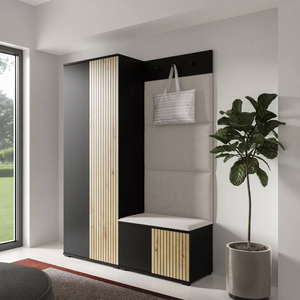 Apavu plaukts Ross 1 Trinity Korpusa krāsa: melns + ozols artisan, · 140 × 185 × 40 cm