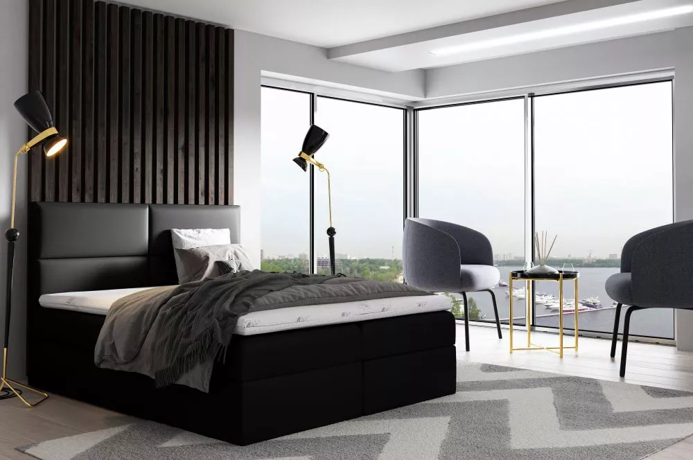Gulta Salsa Boxspring Standard Guļamvietas platums: 160 cm, Guļamvietas garums: 200 cm, · Melns · 164 × 208 × 103 cm
