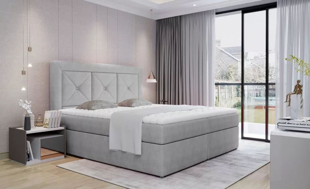 Gulta Idris Boxspring standard Guļamvietas platums: 140 cm, Guļamvietas garums: 200 cm, · Gaiši pelēks · 140 × 215 × 115