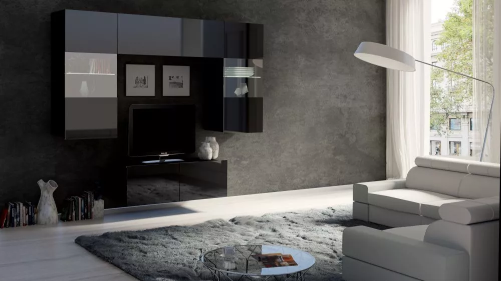 Sekcija Calabrini 10 ar LED · Melns · 195 × 43 cm