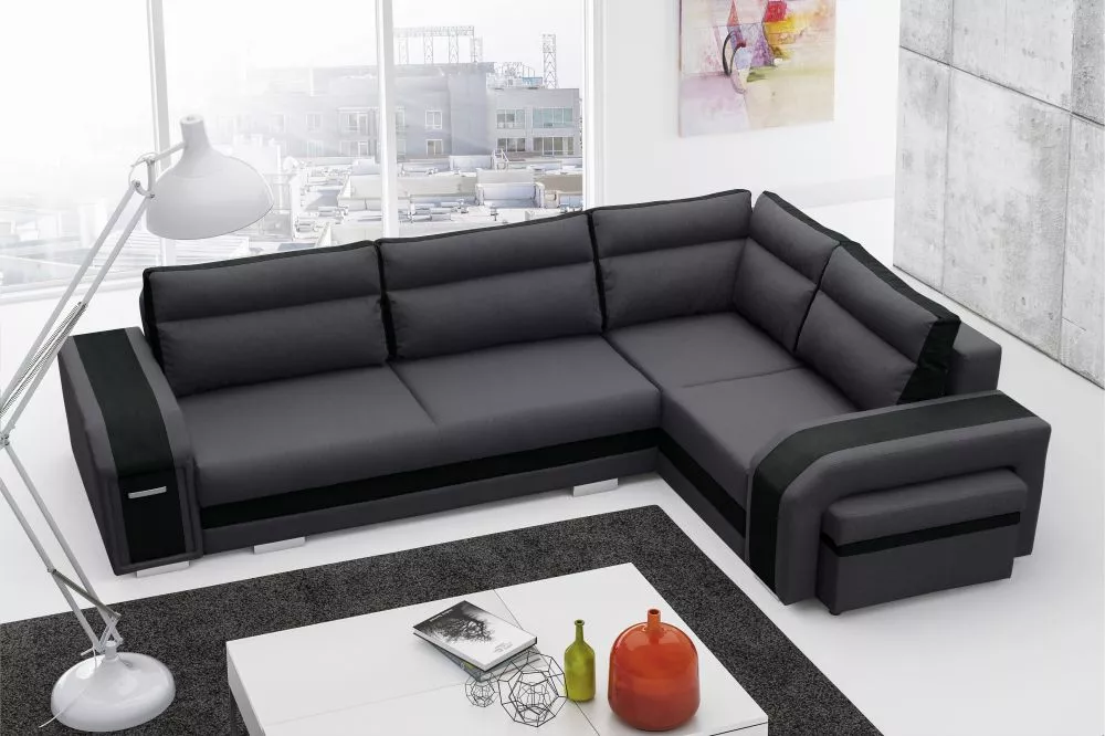 Dīvāns Assan Standard · Tumši pelēks + melns · 205 × 305 × 90 cm