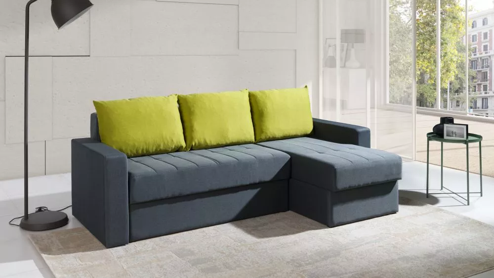 Dīvāns Ines Lux Standard · Pelēks + zaļš · 140 × 233 × 77 cm