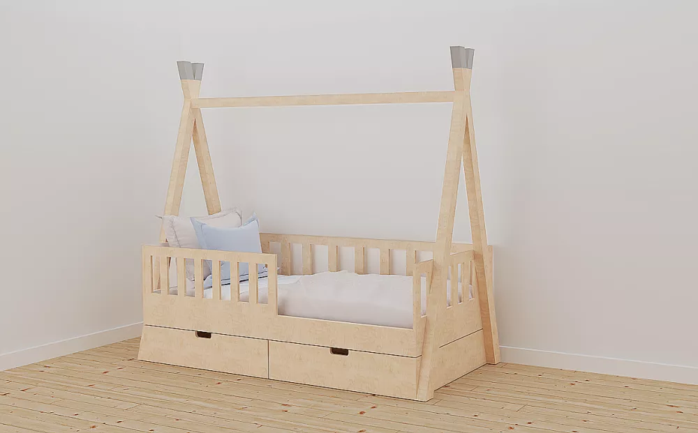 Bērnu gulta 131G ar stelāžu Guļamvietas platums: 80 cm, Guļamvietas garums: 160 cm, · Priede · 84 × 174 × 184 cm