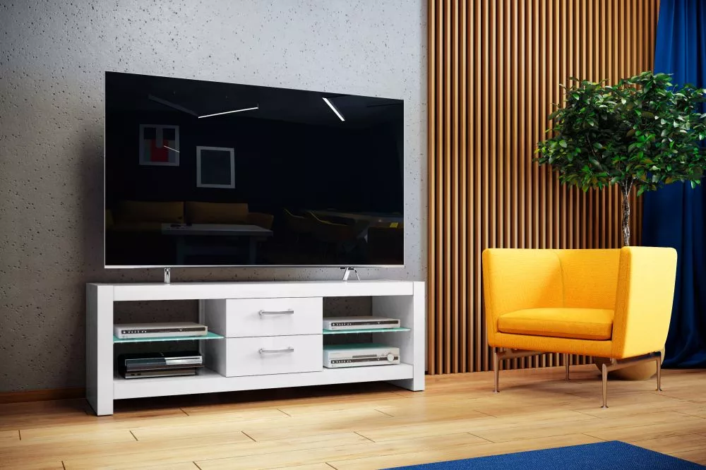 TV tumba Andora ar LED · Balts · 150 × 45 × 52.5 cm