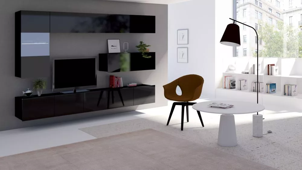 Sekcija Calabrini 4 ar LED · Melns · 250 × 43 cm
