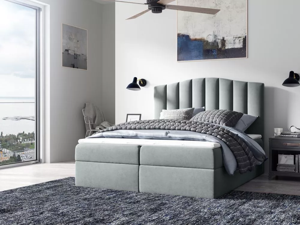 Gulta Lindos Boxspring Standard Guļamvietas platums: 160 cm, Guļamvietas garums: 200 cm, · Pelēks · 164 × 208 × 125 cm