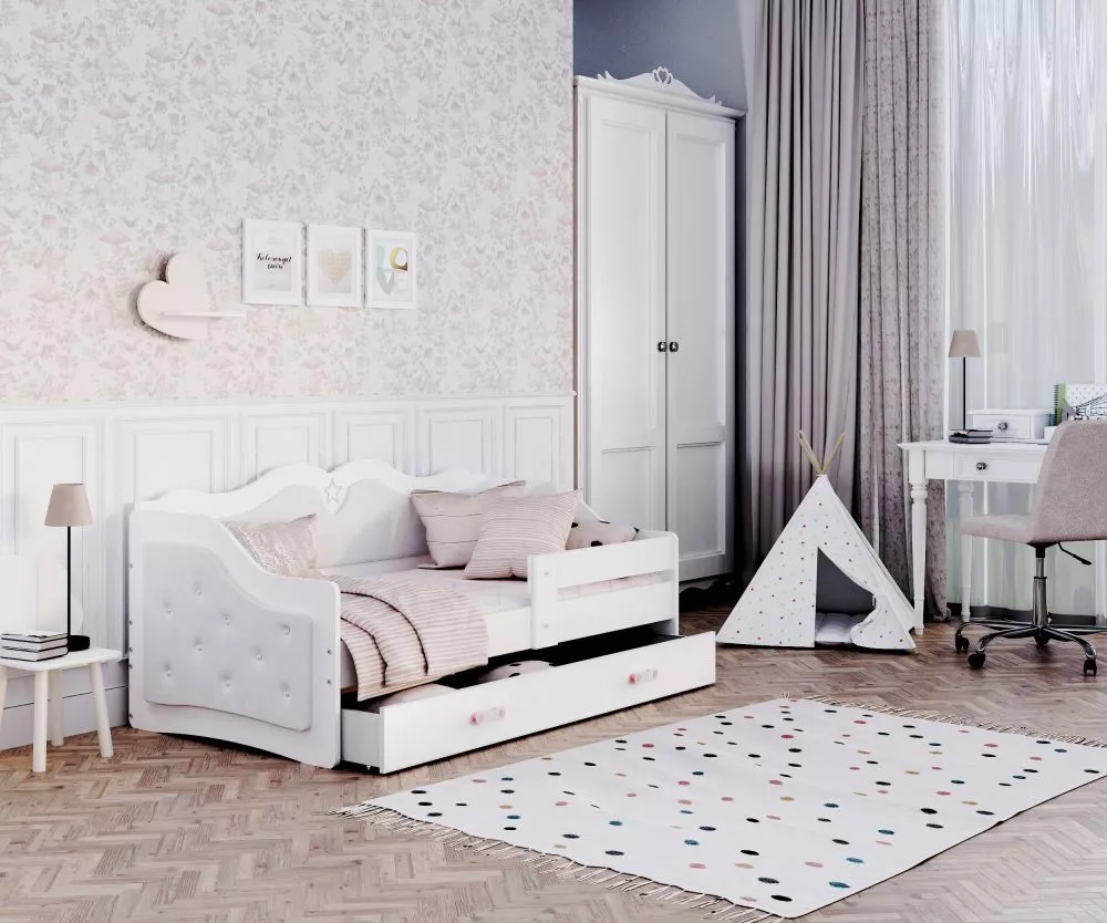 Bērnu gulta Lili T K ar stelāžu Guļamvietas platums: 80 cm, Guļamvietas garums: 180 cm, · 85 × 183 × 65 cm