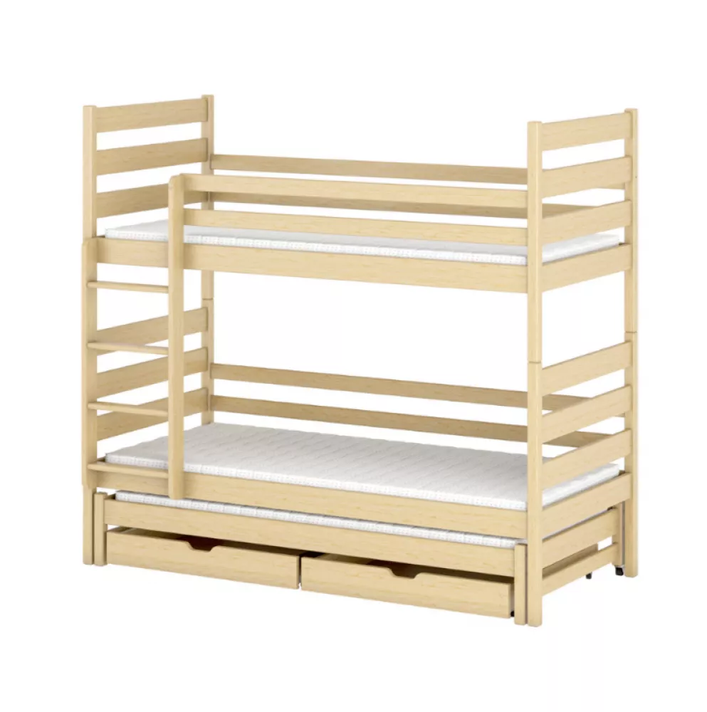Bērnu gulta Tomi ar stelāžām Guļamvietas platums: 80 cm, Guļamvietas garums: 200 cm, · Priede · 87 × 208 × 171 cm