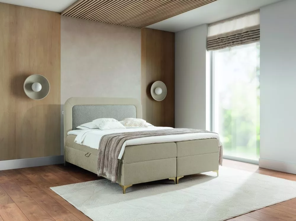 Gulta Esito Boxspring Standard Guļamvietas platums: 140 cm, Guļamvietas garums: 200 cm, · Brūns + kapučīno · 144 × 205 ×