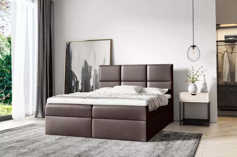 Gulta Imbir Boxspring Standard Guļamvietas platums: 140 cm, Guļamvietas garums: 200 cm, · Tumši brūns · 144 × 208 × 103 