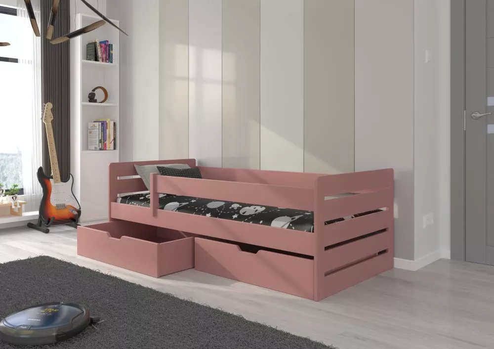 Bērnu gulta Bemma ar stelāžu Guļamvietas platums: 80 cm, Guļamvietas garums: 180 cm, · Rozā · 87 × 185 × 63 cm
