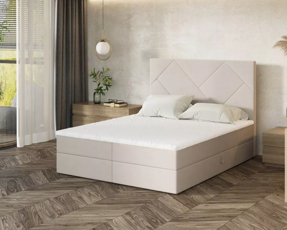 Gulta Monako Boxspring standard Guļamvietas platums: 160 cm, Guļamvietas garums: 200 cm, · Krēma · 162 × 207 × 123 cm