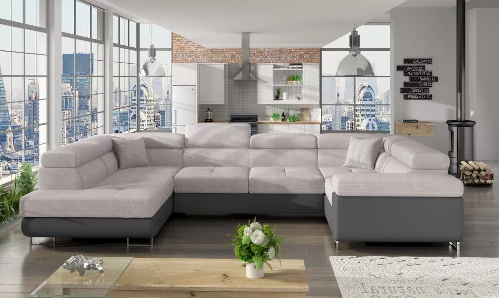 Dīvāns Letto standard · Gaiši pelēks + pelēks · 202 × 340 × 90 cm