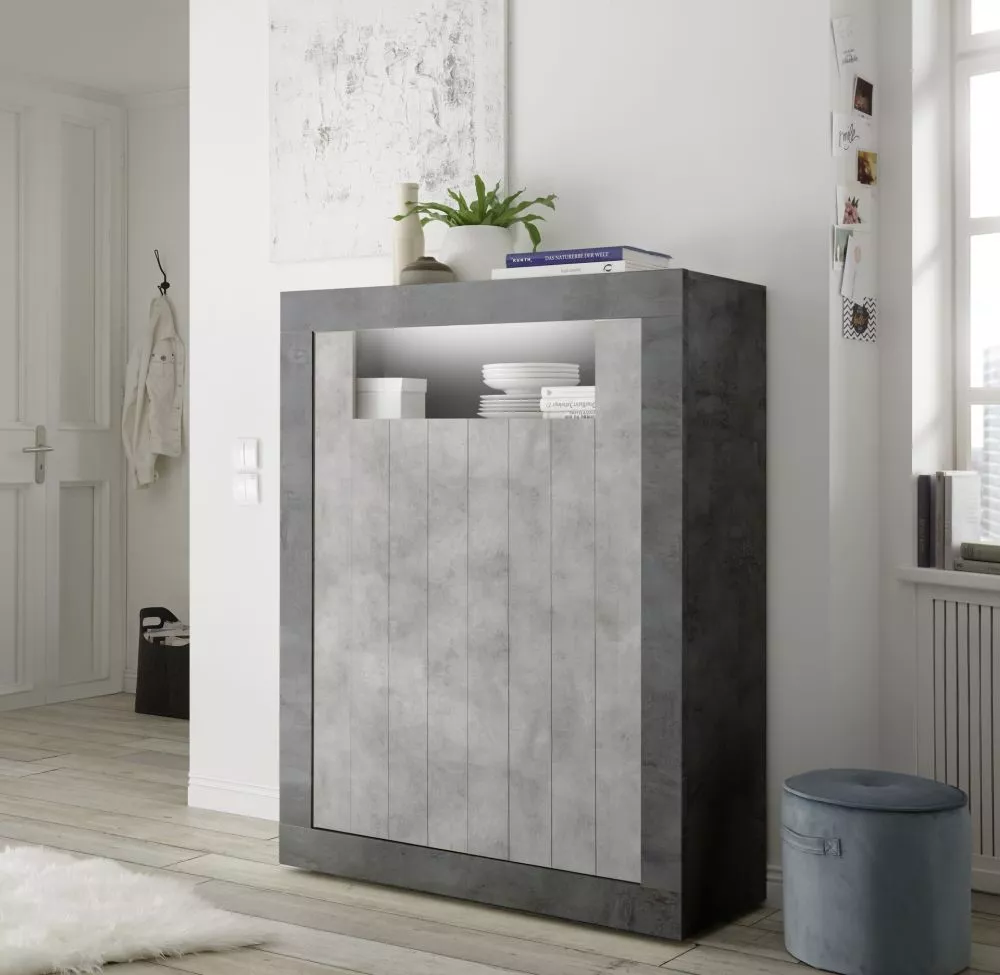 Grāmatu skapis Urbino KW2D ar LED Korpusa krāsa: tumšais betons, Elementu krāsa: betons, · 110 × 42 × 144 cm