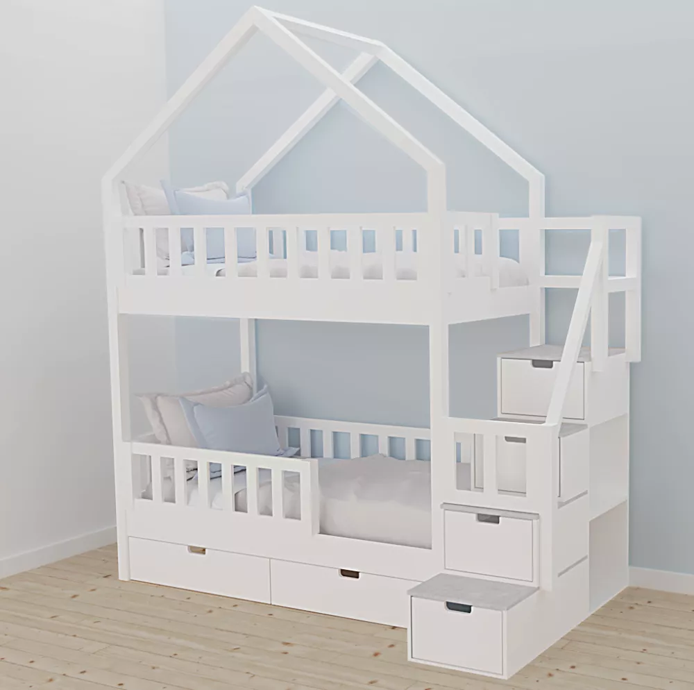Bērnu gulta 108P ar stelāžām Kāpņu puse: Pa labi, Guļamvietas platums: 80 cm, Guļamvietas garums: 160 cm, · 112 × 212 × 