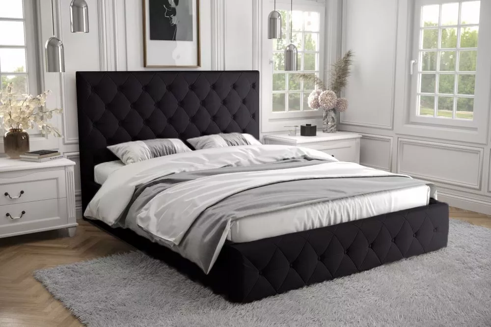 Gulta Roma Standard ar stelāžu Guļamvietas platums: 180 cm, Guļamvietas garums: 200 cm, stelāžas tips: koka, · Melns · 1