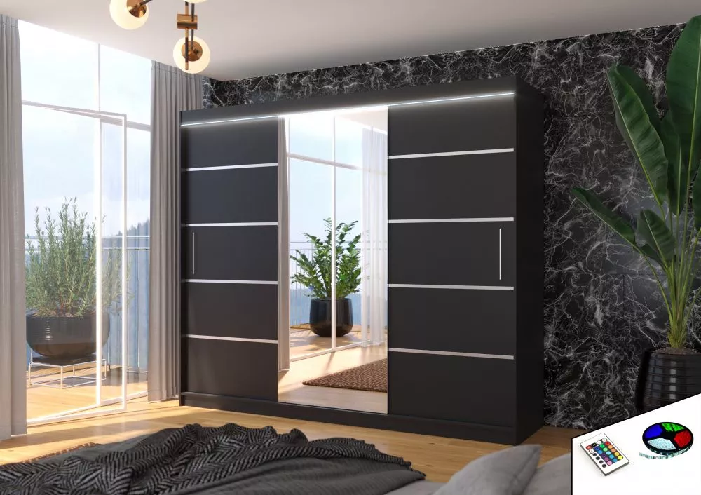 Skapis Salto ar LED · Melns · 250 × 58 × 215 cm