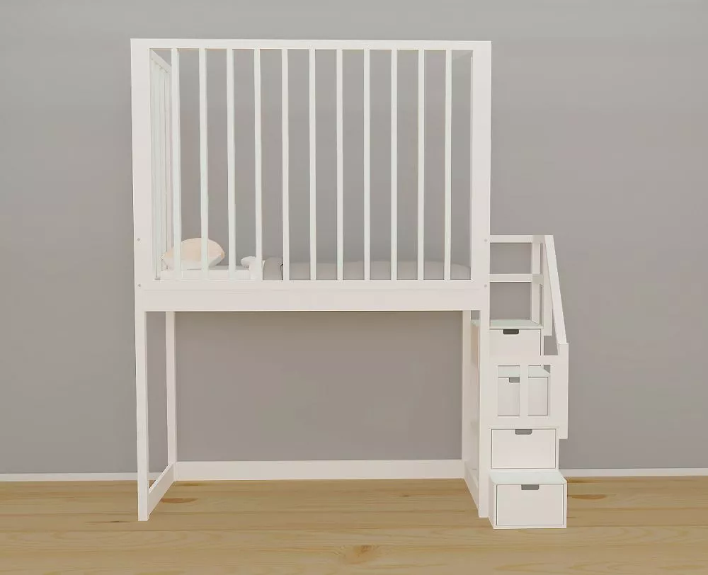 Bērnu gulta 116A ar stelāžu Kāpņu puse: Pa labi, Guļamvietas platums: 90 cm, Guļamvietas garums: 200 cm, · 119 × 252 × 2