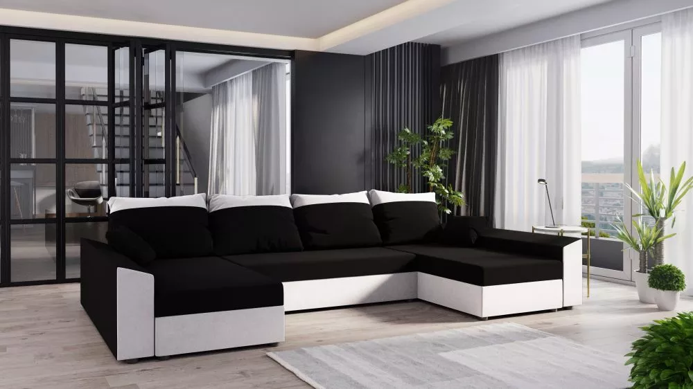 Dīvāns Paul U standard · Melns + balts · 139 × 321 × 80 cm