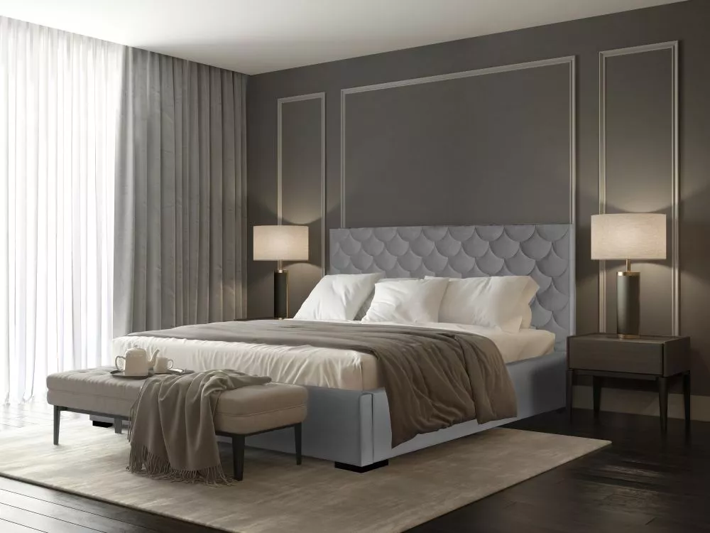 Gulta Vegas 04 Standard ar stelāžu Guļamvietas platums: 180 cm, Guļamvietas garums: 200 cm, stelāžas tips: koka, · Pelēk