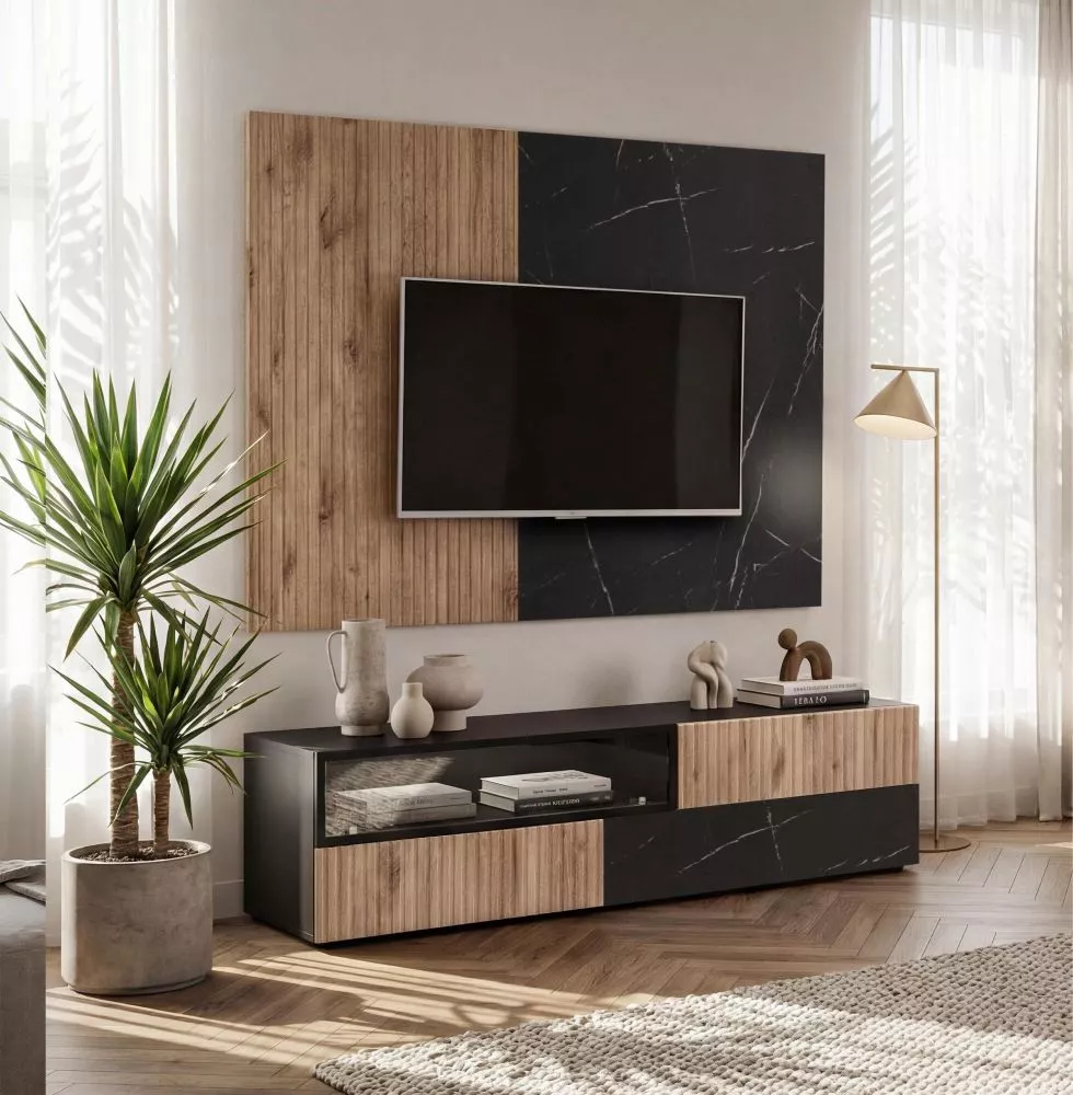 Sekcija Cannes M1 Korpusa krāsa: melns + melns marmors, · 160 × 45 × 120 cm