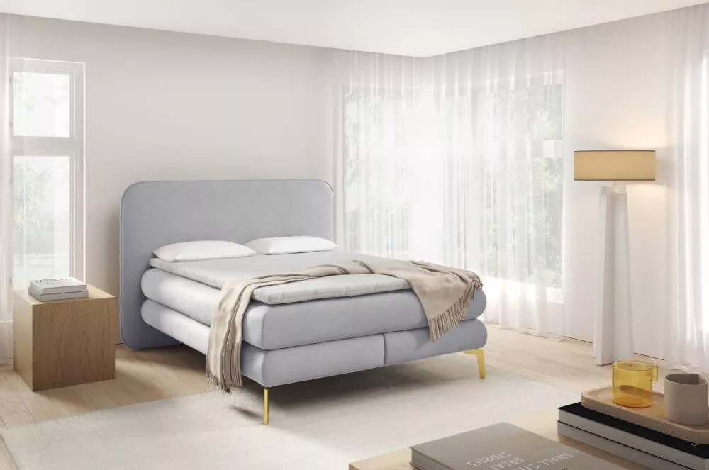Gulta Amaretto Boxspring Standard Guļamvietas platums: 160 cm, Guļamvietas garums: 200 cm, · Gaiši pelēks · 183 × 208 × 