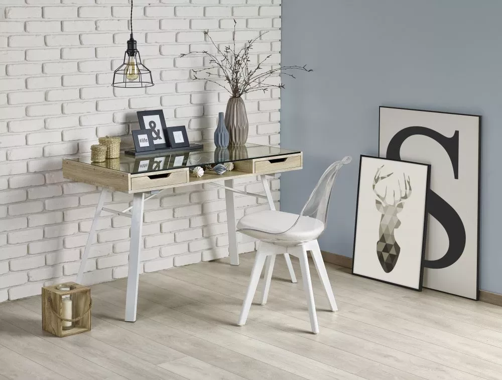 Kosmētikas galds B-33 · Balts + ozols sonoma · 120 × 76 × 60 cm