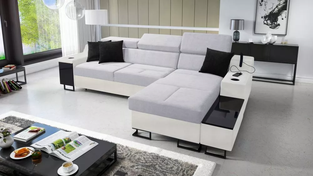 Dīvāns Alicante 1 Maxi Standard · Gaiši pelēks + balts · 185 × 293 × 81 cm
