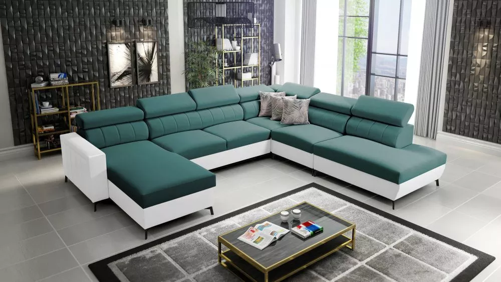 Dīvāns Baltico 9 Standard · Tirkīzs + balts · 302 × 351 × 83 cm
