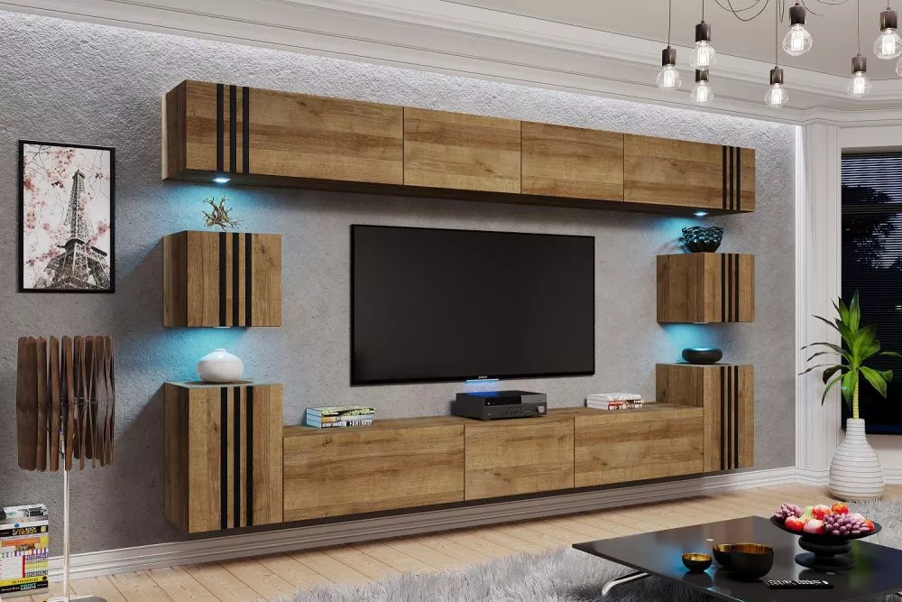 Sekcija Idys ar LED · Zelts ozols · 302 × 35 × 210 cm