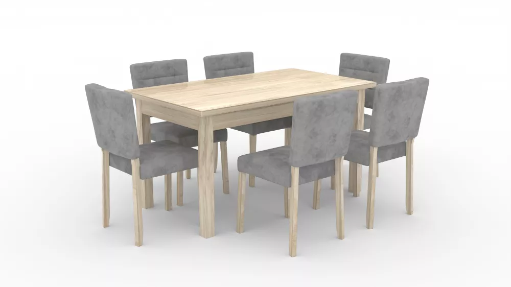 Komplekts Set 80 Personu skaits: 6, Korpusa krāsa: ozols sonoma, Elementu krāsa: tumši pelēks, · 140 cm