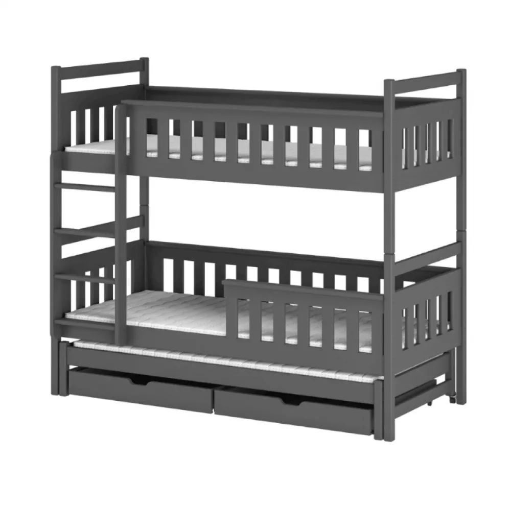 Bērnu gulta Kors ar stelāžām Guļamvietas platums: 90 cm, Guļamvietas garums: 190 cm, · Grafīts · 97 × 198 × 164 cm