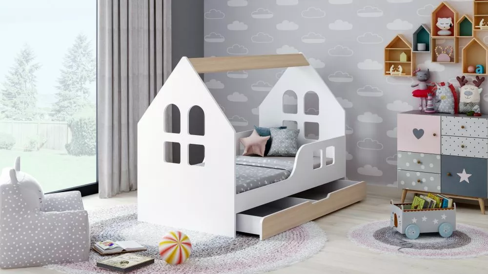 Bērnu gulta House 6 Comfort ar stelāžu Guļamvietas platums: 70 cm, Guļamvietas garums: 140 cm, · 74.5 × 145 × 106 cm