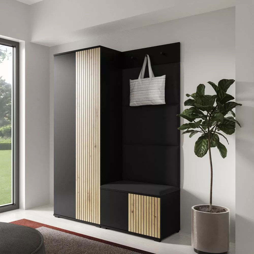 Apavu plaukts Ross 1 Trinity Korpusa krāsa: melns + ozols artisan, · 140 × 185 × 40 cm