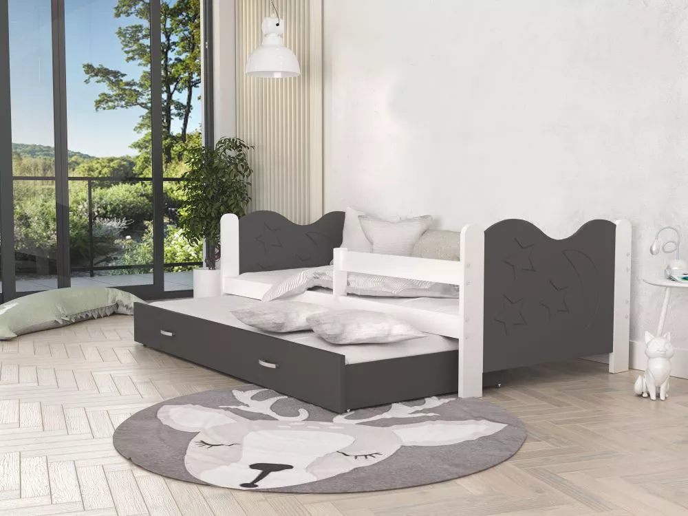 Bērnu gulta Mikolaj P2 MDF 80x190 ar stelāžam Guļamvietas platums: 80 cm, Guļamvietas garums: 190 cm, · 86 × 194 × 62 cm