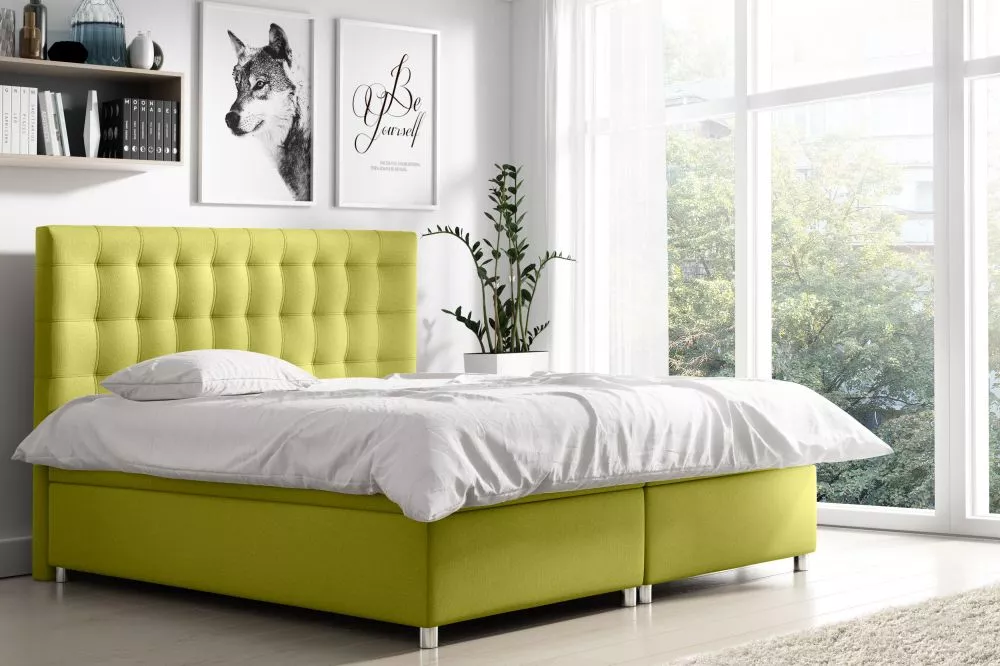 Gulta Bella Boxspring Premium Standard Guļamvietas platums: 180 cm, Guļamvietas garums: 200 cm, · Dzeltens · 180 × 213 ×