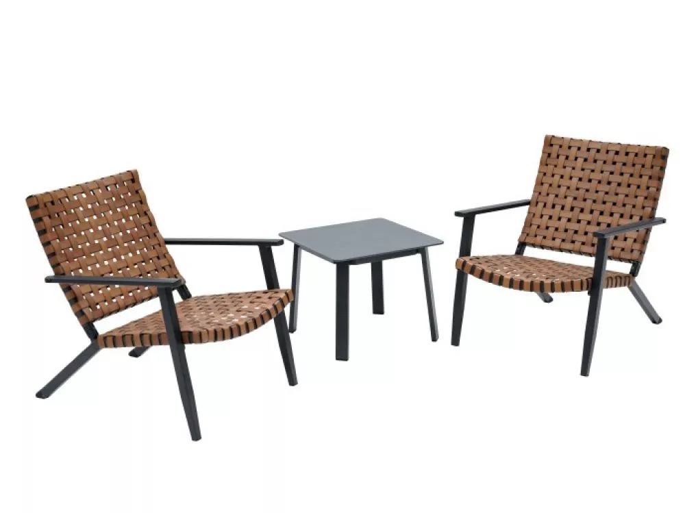 Terases mēbeles Texas Coffee Set 2 Korpusa krāsa: brūns, Elementu krāsa: melns, · 65 × 77 × 77 cm