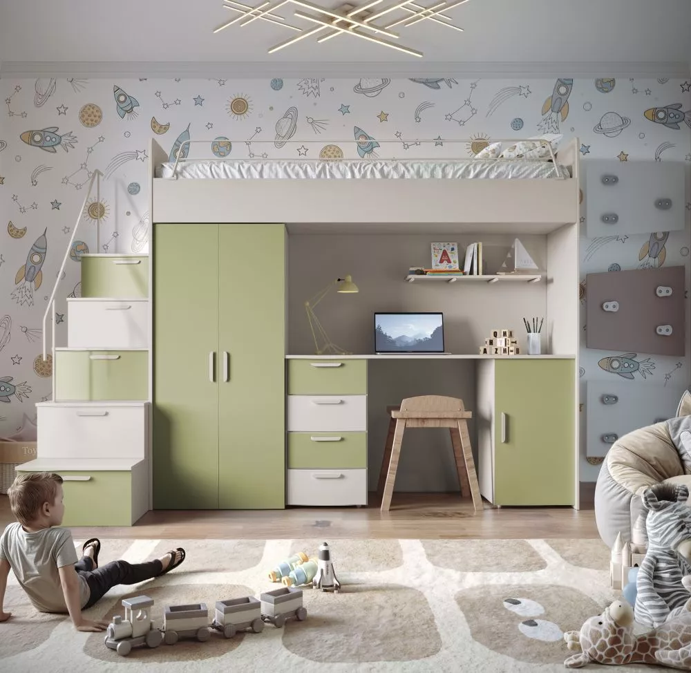 Bērnu gulta Raj 4 Matt ar stelāžu Guļamvietas platums: 80 cm, Guļamvietas garums: 200 cm, · 120 × 254 × 180 cm