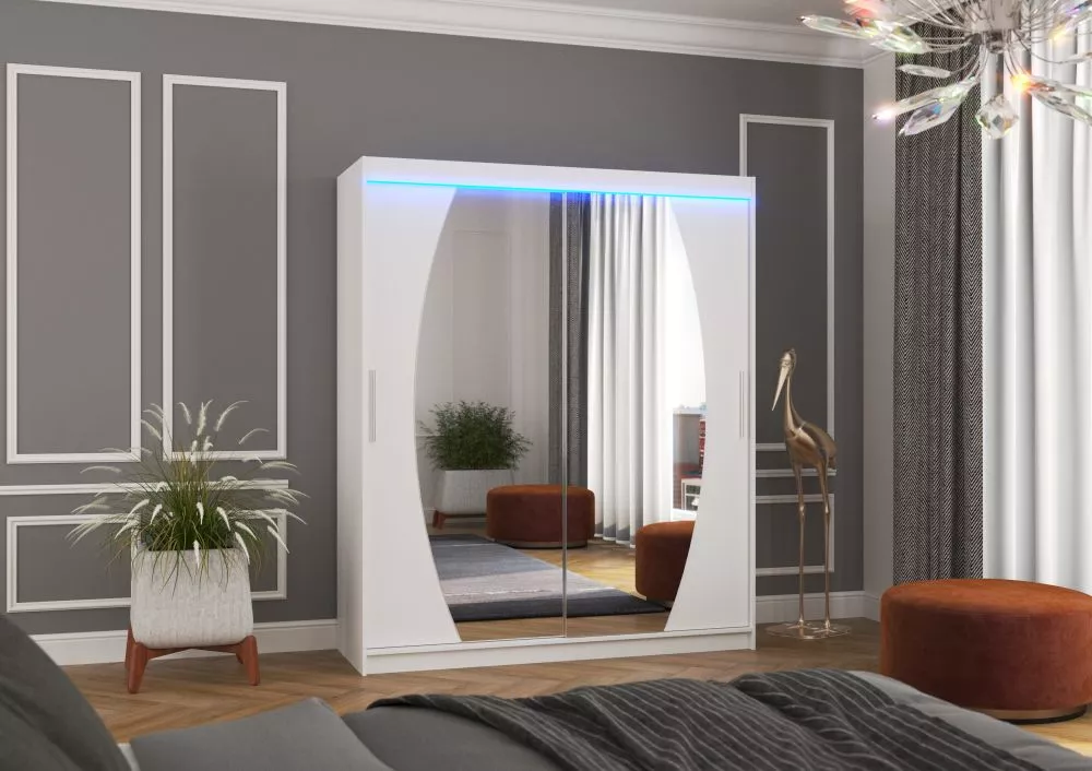 Skapis Baltimore ar LED · Balts · 180 × 58 × 215 cm