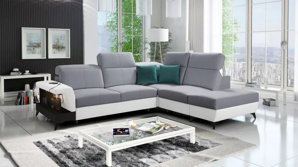 Dīvāns Belutti 7 Satin Black Standard ar LED · Pelēks + balts · 236 × 288 × 84 cm
