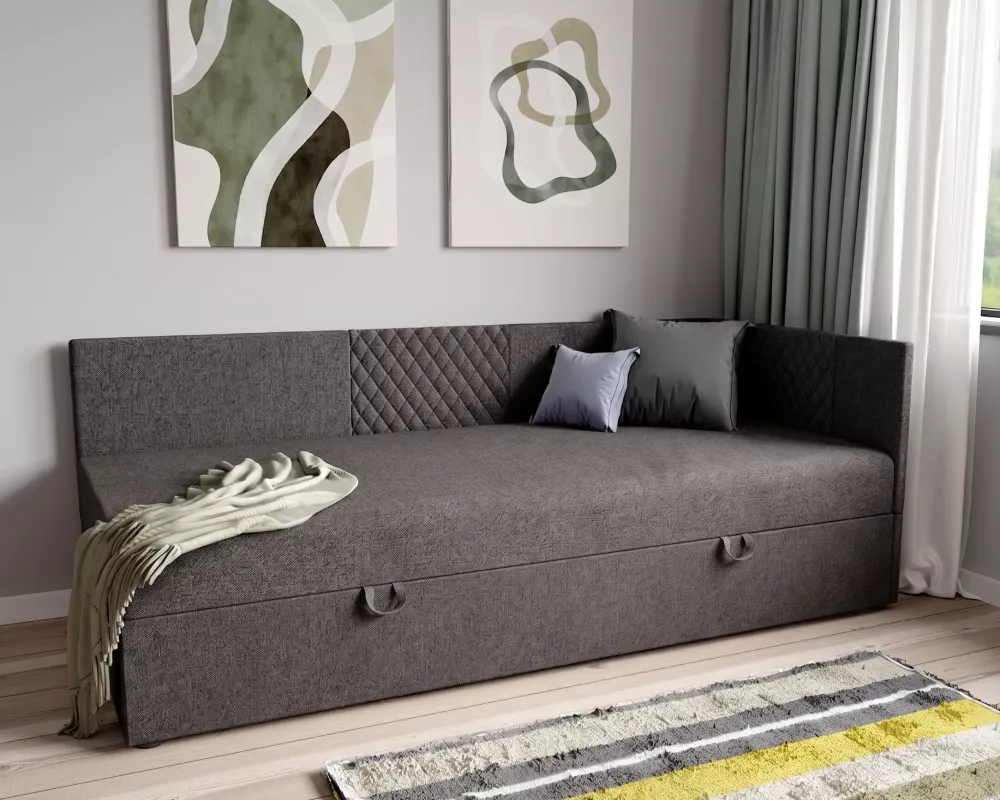 Gulta Tiny Boxspring Standard Guļamvietas platums: 90 cm, Guļamvietas garums: 200 cm, · Antracīts · 95 × 205 × 76 cm