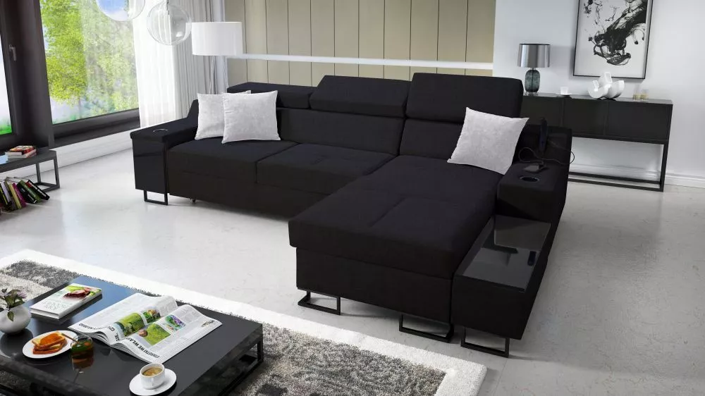 Dīvāns Alicante 1 Maxi Standard · Melns · 185 × 293 × 81 cm