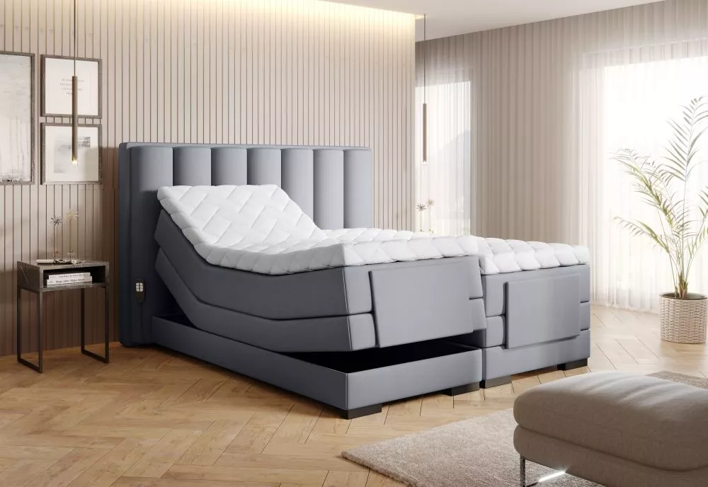 Gulta Veros Electric Boxspring Standard Guļamvietas platums: 140 cm, Guļamvietas garums: 200 cm, · Pelēks · 158 × 217 × 