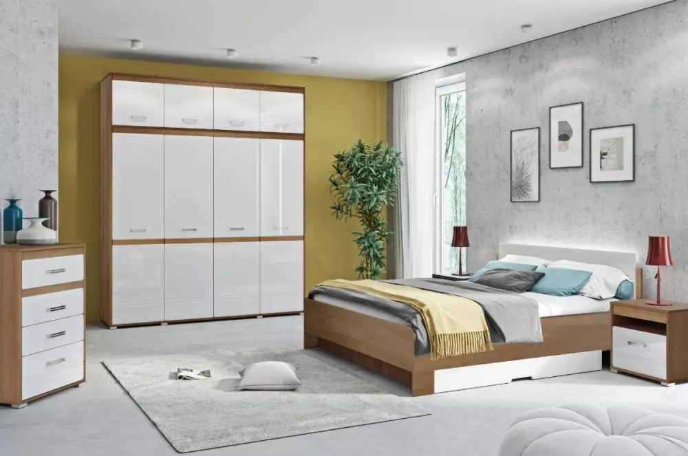 Gulta Grand GR25 LED Guļamvietas platums: 160 cm, Korpusa krāsa: ozols hikora, Guļamvietas garums: 200 cm, stelāžas tips